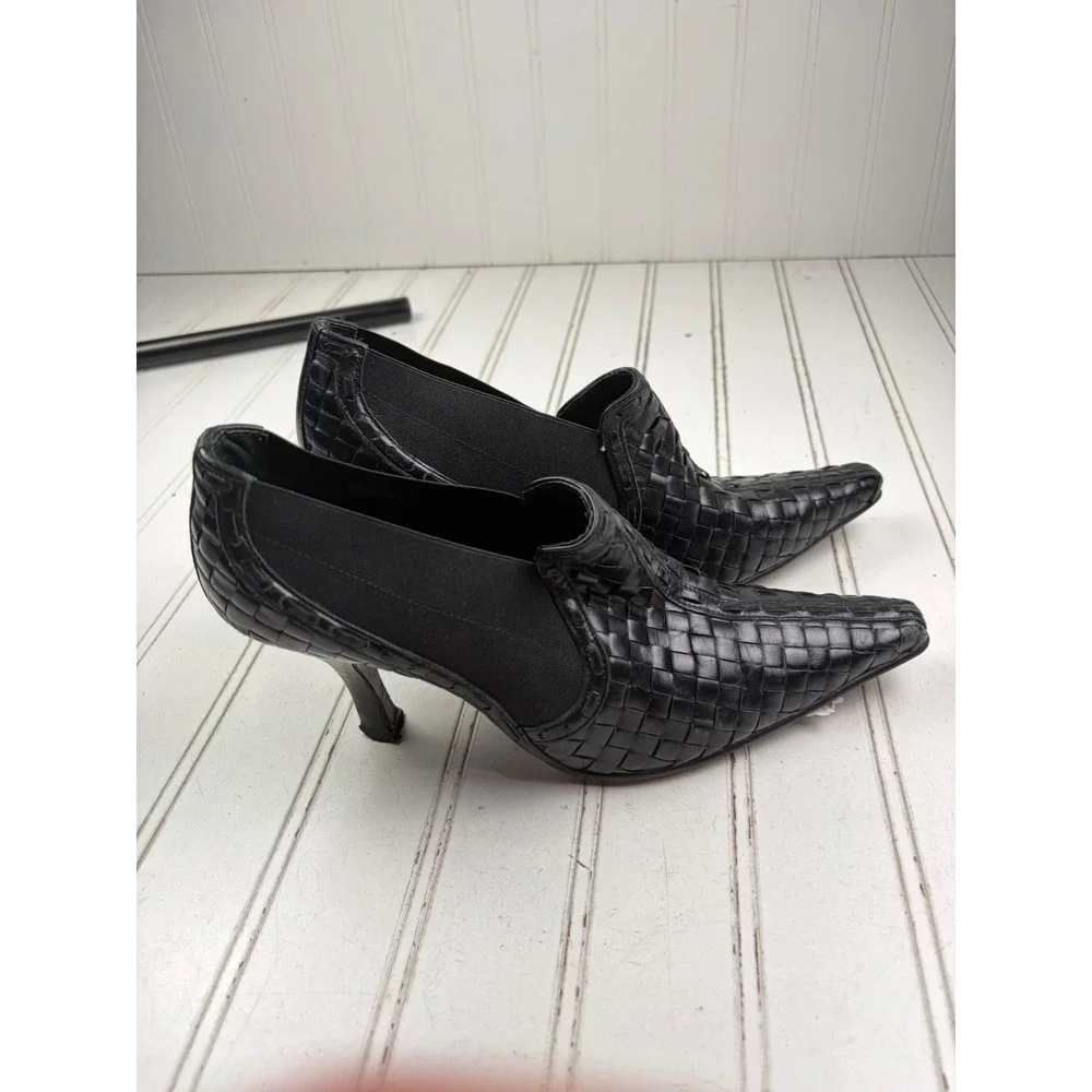 Donald J. Pliner Vintage Y2K Black Woven Leather Ankle Boots Women's Size 6M